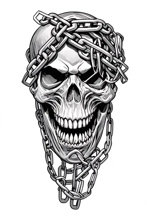 addiction evil angry skulls  and chains wrapped tattoo design idea