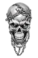 addiction evil angry skulls  and chains wrapped tattoo design idea