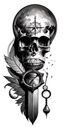 lighthouse, anchor, compass, quill pen, hour glass and magnifying glass tattoo design idea