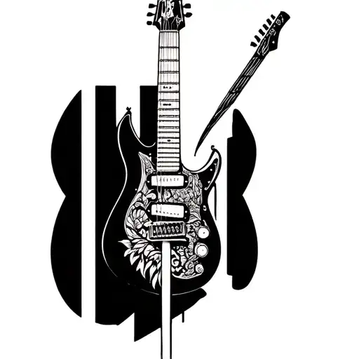 black vertical electric guitar tattoo design idea