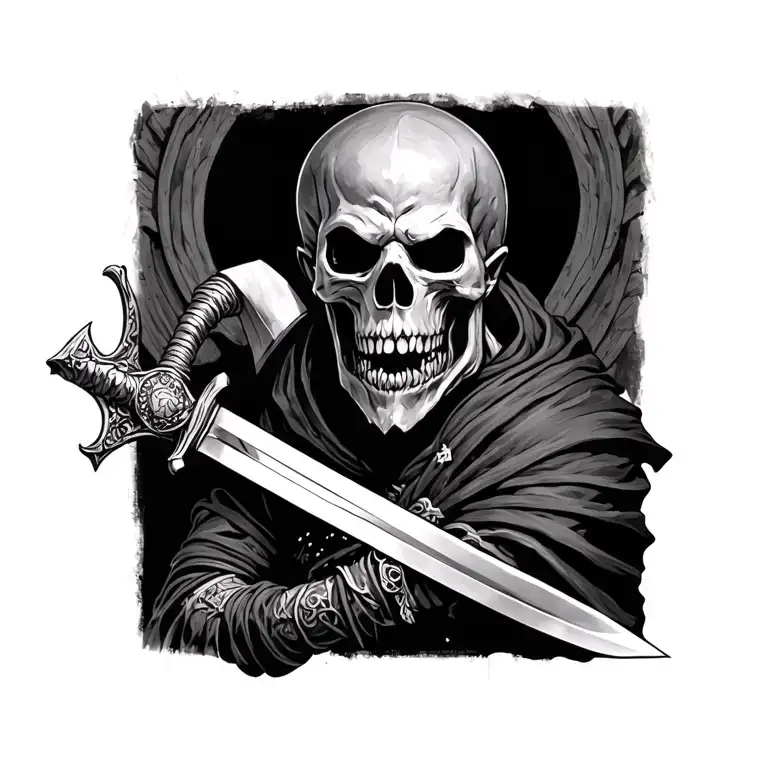 morior Invictus with sword tattoo design idea