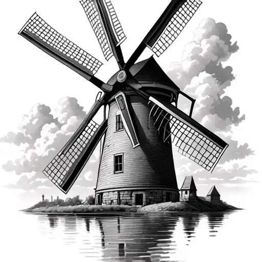 Dutch Windmill tattoo design idea