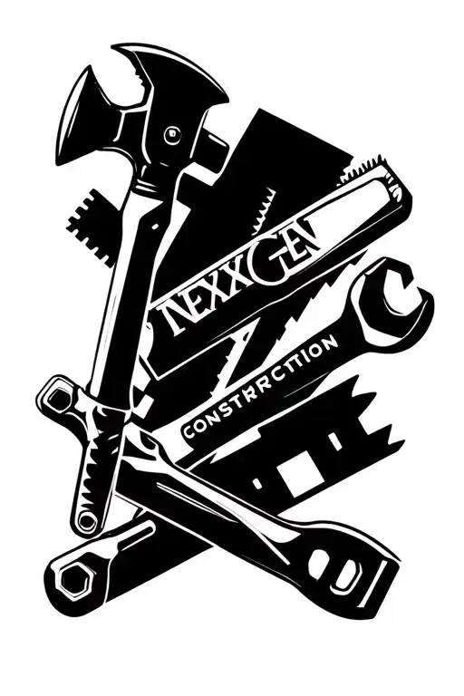 "NexGen Construction " Incorporate various construction tools like hammers, wrenches, and saws into a geometric blackwork design tattoo design idea