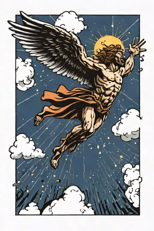 icarus falling from sun rays tattoo design idea
