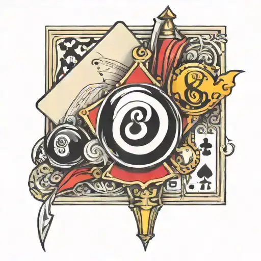 western, punchy, cards, 8 ball,sleeve tattoo tattoo design idea