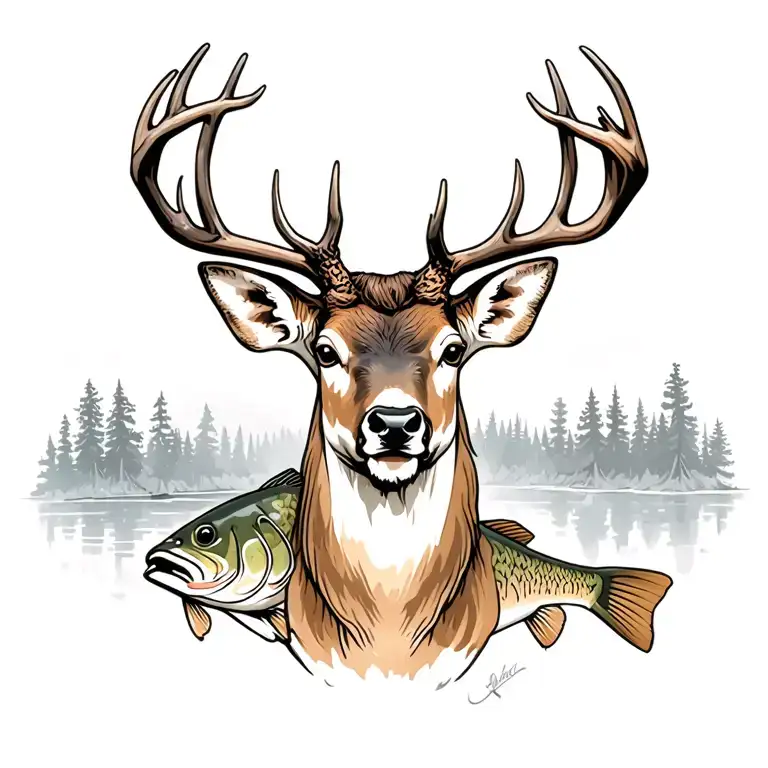 deer hunting and bass fishing tattoo design idea