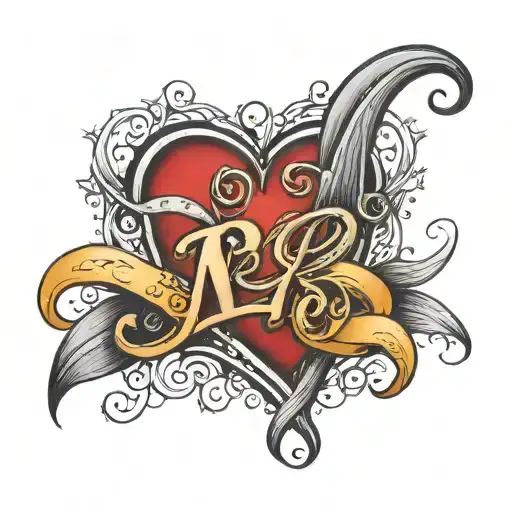 heart with the letters R and A in cursive writing tattoo design idea