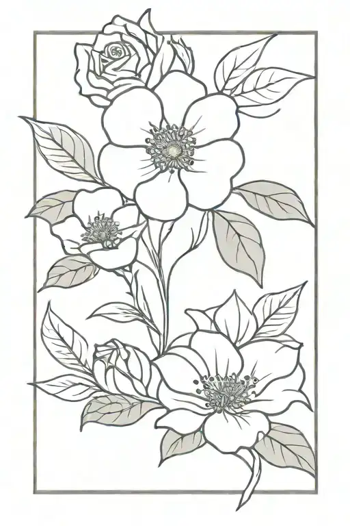 honeysuckle, rose, holly and poppy flowers intertwined  tattoo design idea