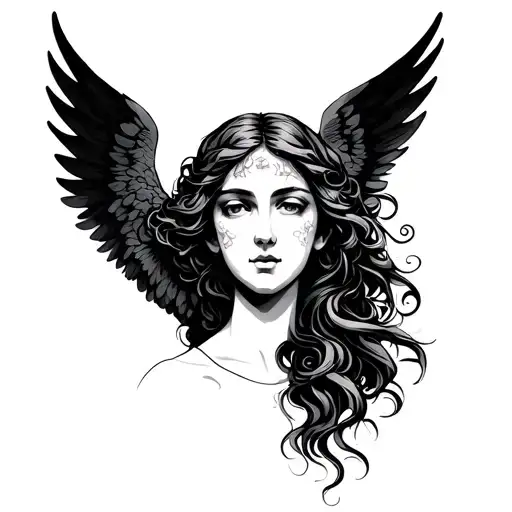 celeste angel fissuring head with humain face tattoo design idea