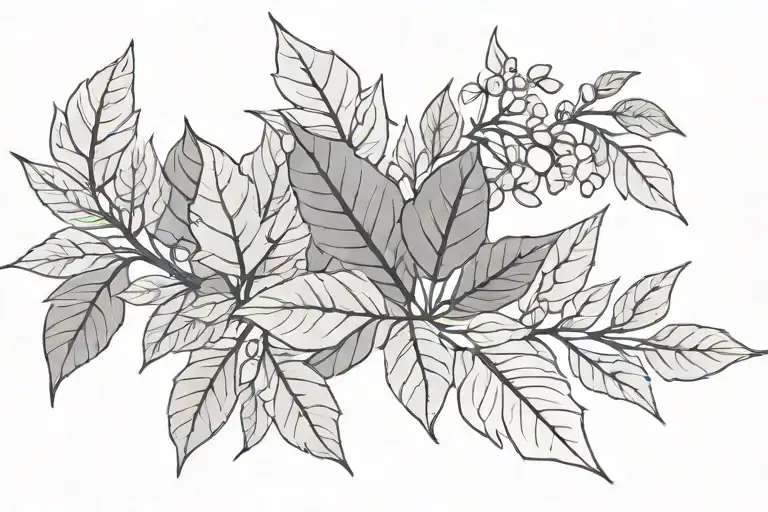 crystals and bay leaf branches tattoo design idea
