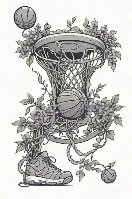 basketball trapped in lavender and vines growing tattoo design idea