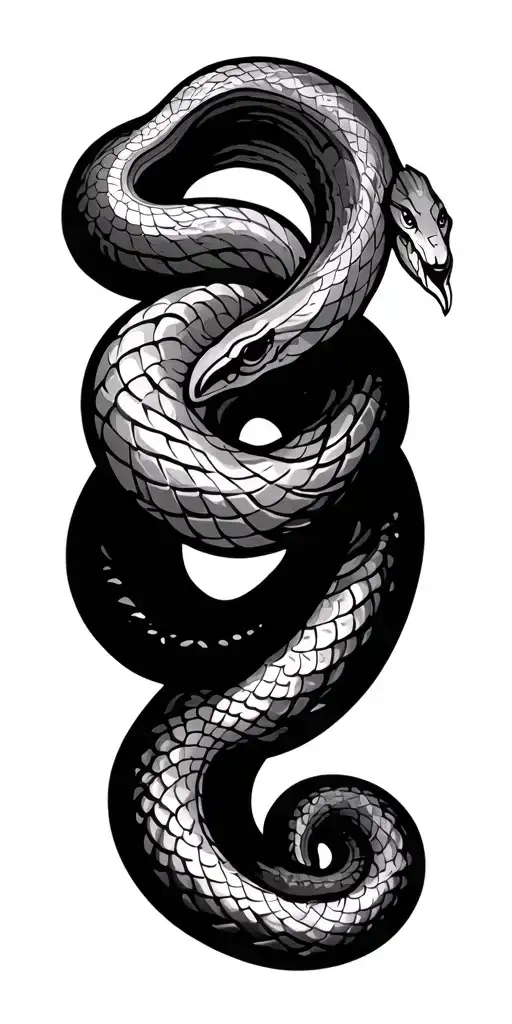 Simple Silhouette Illustration of Two Coiled Snakes Two twisted snakes. Decorative element tattoo design idea