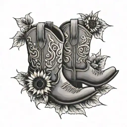 cowboy boots and sunflowers in remembrance tattoo design idea