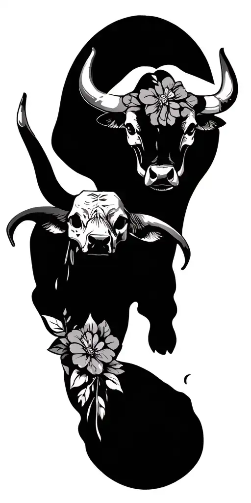 western vibes, bulls, sculls, floral, butterfly, cowgirly, no big pieces tattoo design idea
