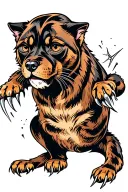 crawling black banther shape with its claws dug in and scratch marks but instead of a panther it's a brown furry dog tattoo design idea