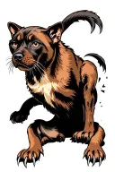 crawling black banther shape with its claws dug in and scratch marks but instead of a panther it's a brown furry dog tattoo design idea
