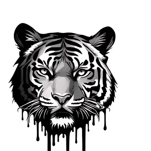 Tiger face with clock melting tattoo design idea