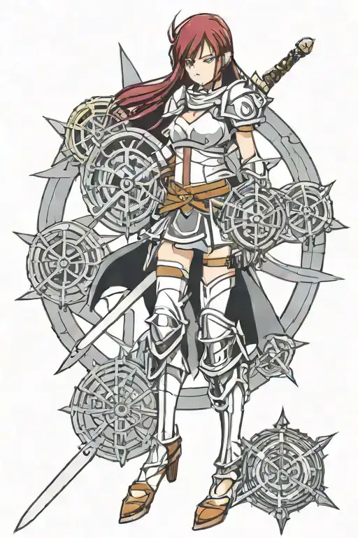 erza scarlet the knight with heavens wheel swords tattoo design idea