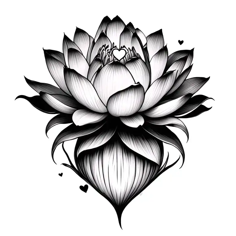lotus flower with tiny hearts emerging tattoo design idea