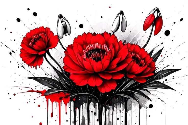 Snowdrop, carnation, larkspur, waterlily tattoo design idea