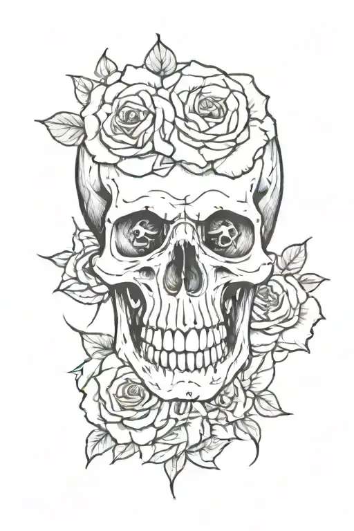 smokey skull with roses tattoo design idea