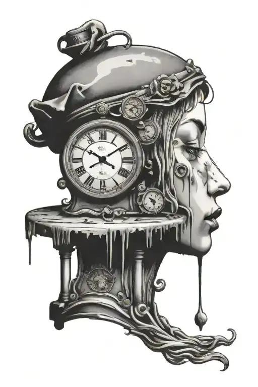 melting clock embedded in Banksy girl tattoo design idea