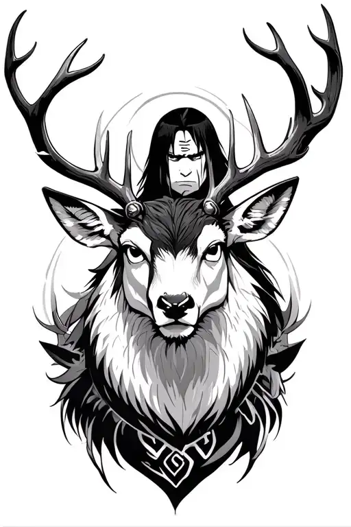 itachi uchiha and Jiraiya and hashirama senju deer with wooden tattoo design idea