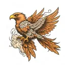 An angle soaring though the sky,detalied feathers, and dynamic motion, symbol of freedom. tattoo design idea