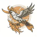 An angle soaring though the sky,detalied feathers, and dynamic motion, symbol of freedom. tattoo design idea