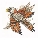 An angle soaring though the sky,detalied feathers, and dynamic motion, symbol of freedom. tattoo design idea