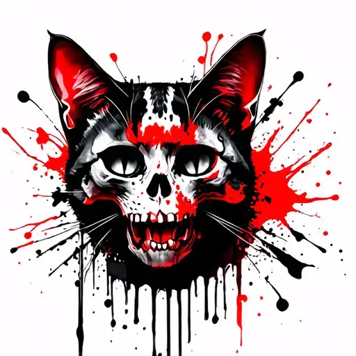 Y.A.D skull knife ghost cat tattoo design idea