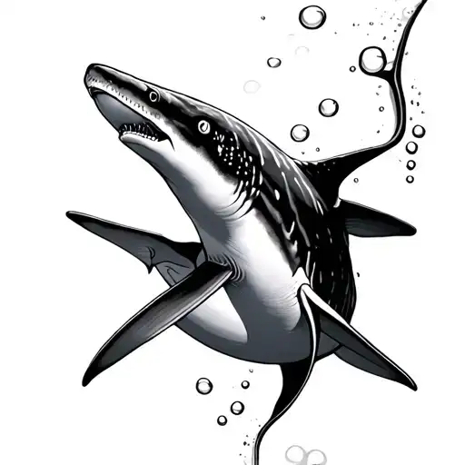 whale shark, hammerhead shark, with bubbles tattoo design idea