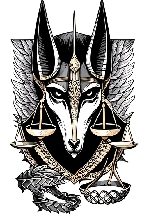 Anubis Tattoo with Libra Scales tattoo design idea