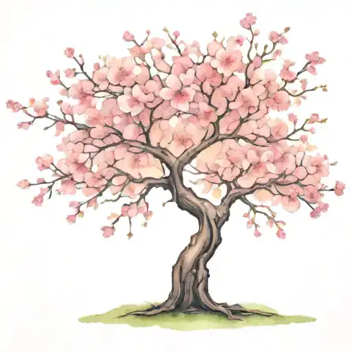 cherry blossom tree with long outstretching  branches with detailed flowers  tattoo design idea