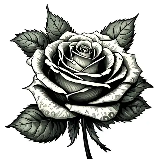 a rose made up of 100 dollar bills forming the shape. no leaves tattoo design idea