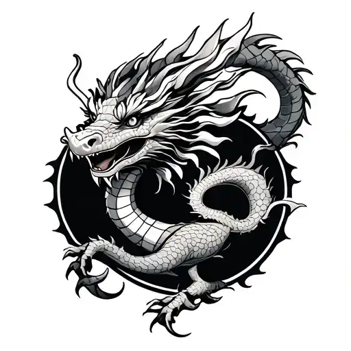 American Traditional Zodiac Dragon B&W tattoo design idea