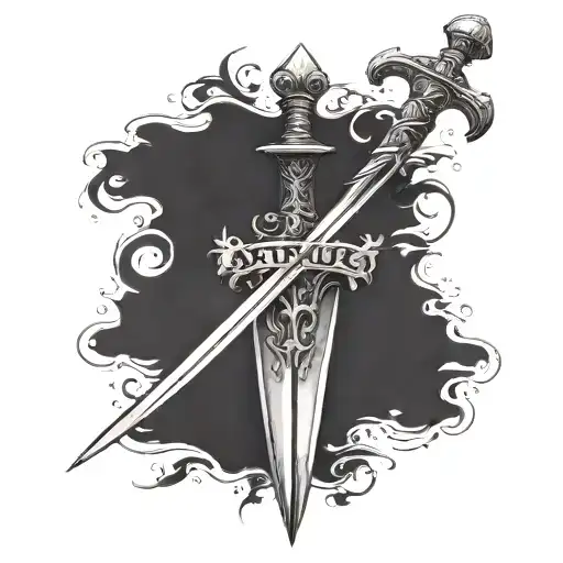the name "Arthur" written, with sword incorperated tattoo design idea