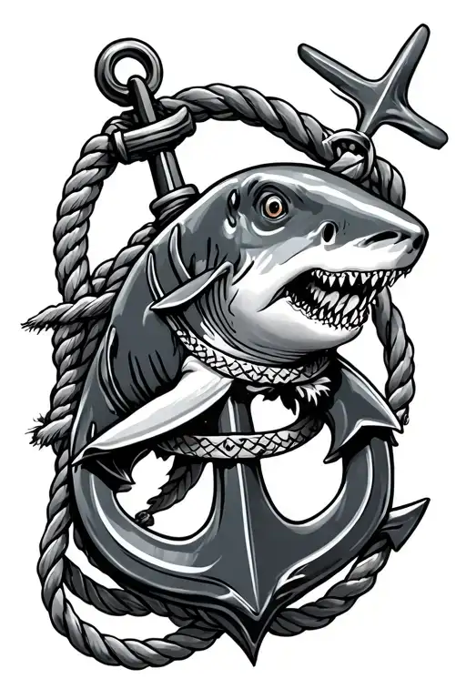 anchor compass rope shark tattoo design idea