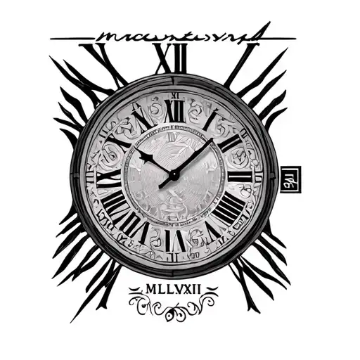 Task: to combine a counter (as an option counts the year in Roman numerals MCMLXXXI) and two inscriptions Roman date of  tattoo design idea