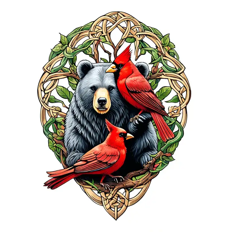 celtic bear with cardinal in tree tattoo design tattoo design idea