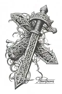 sword w crown of thorns wrapped around hilt tattoo design idea