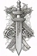 sword w crown of thorns wrapped around hilt tattoo design idea