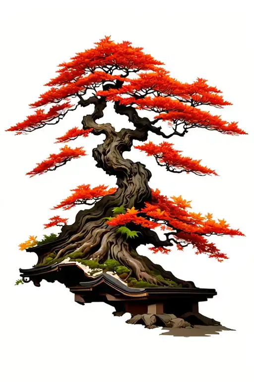 bloodgood Japanese maple bonsai tree in fall tattoo design idea