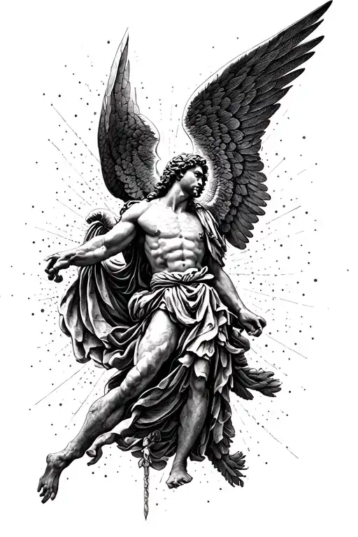 saint michael archangel micro realism style tattoo geometry tattoo design idea