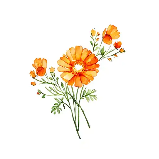 dog paw with orange marigold flowers tattoo design idea