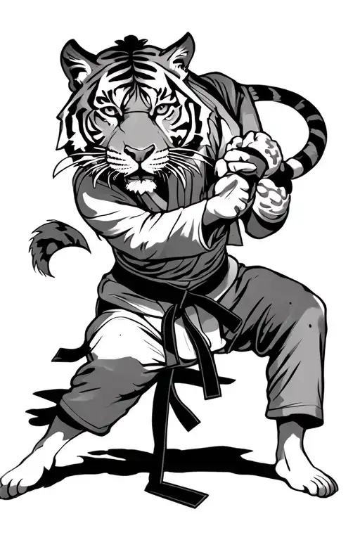 tigress doing taekwondo black belt tattoo design idea