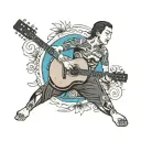 A server serving drinks on a stand up paddle surfboard with a guitar and harmonica in the background tattoo design idea