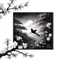 cherry blossom branch with birds with the hanging gardens of babylon in the background tattoo design idea