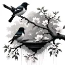 cherry blossom branch with birds with the hanging gardens of babylon in the background tattoo design idea