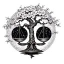 libra the scales, cherry blossom tree, constellations tattoo design idea